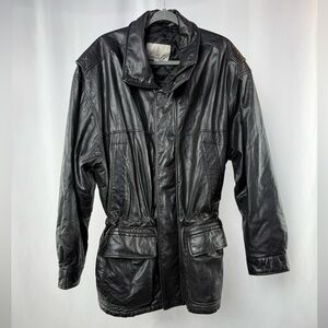 Vintage London Fog Leather Cinched Waist Coat in Black Size‎ Extra Large